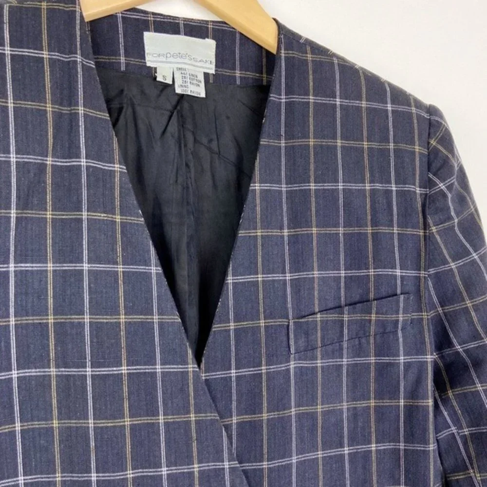 Vintage 90's Linen-Blend Plaid Double Breasted Blazer - Picture 11 of 13